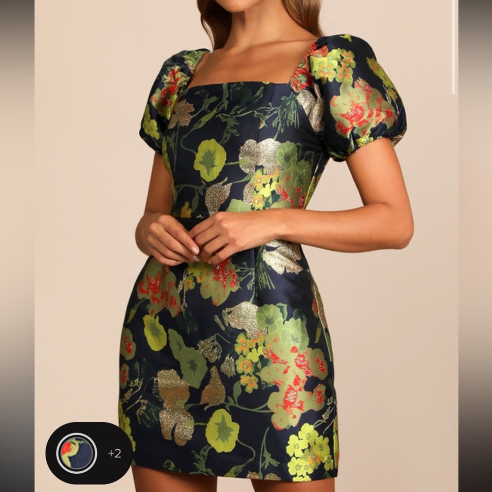 LULU: NAVY BLUE FLORAL PUFF SLEEVE MINI DRESS